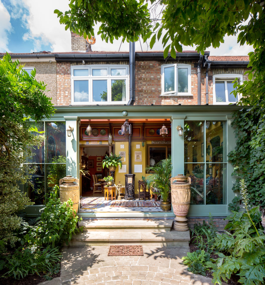 A glazed-in veranda